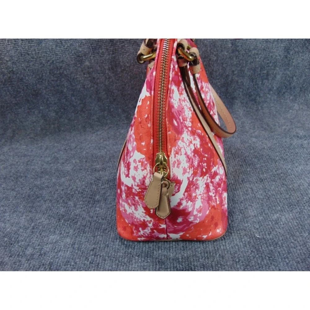 Coach Satchel Pink Orange Floral Coated Canvas Leather Trim F31341‎ FLAW READ